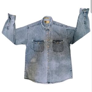Vintage Acid Wash Denim Button Down – Size L - Oversized Boyfriend Fit